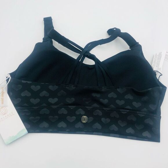 New Balance Collection Black Heart Embossed Strappy Bra For Women Size Small - Picture 4 of 5